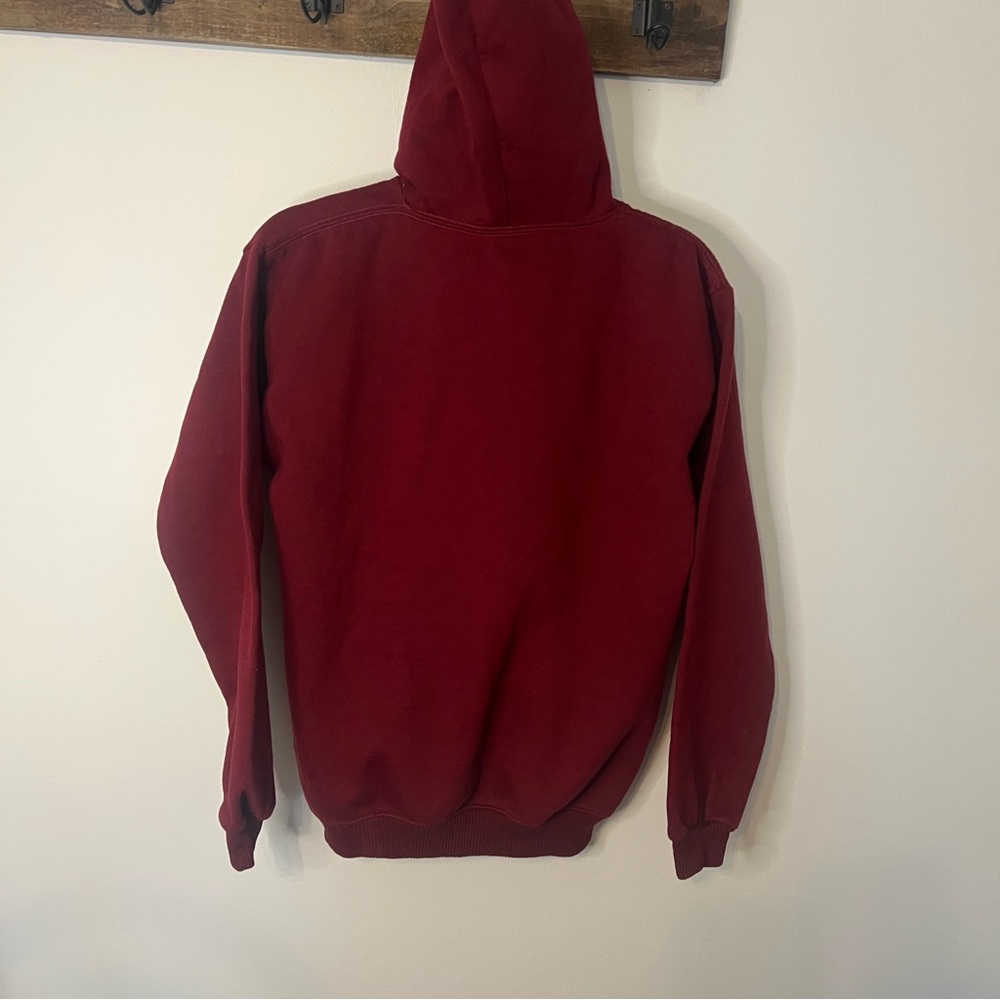 Vishen Peru Embroidered Graphic Hoodie Burgundy Cotton Sweatshirt Size Large - Picture 2 of 4